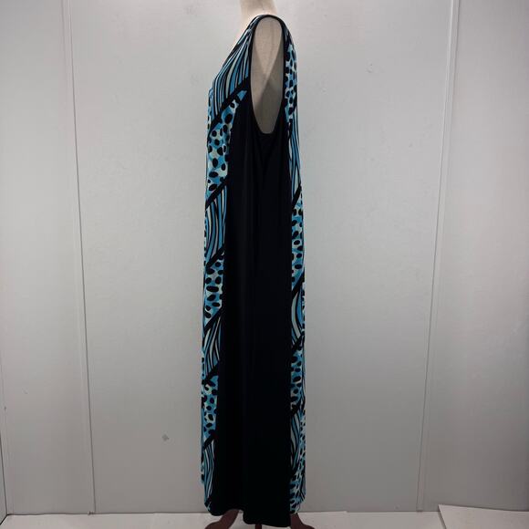 Bob Mackie Artistic Blue Black Maxi Dress Sleeveless XL Mobwife Tropical Summer - Picture 2 of 9
